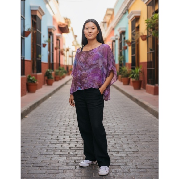 Handmade Eco printed silk front boxy T - Picture 1 of 4